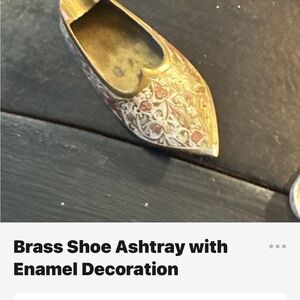 Brass Shoe Ashtray with Enamel Decoration